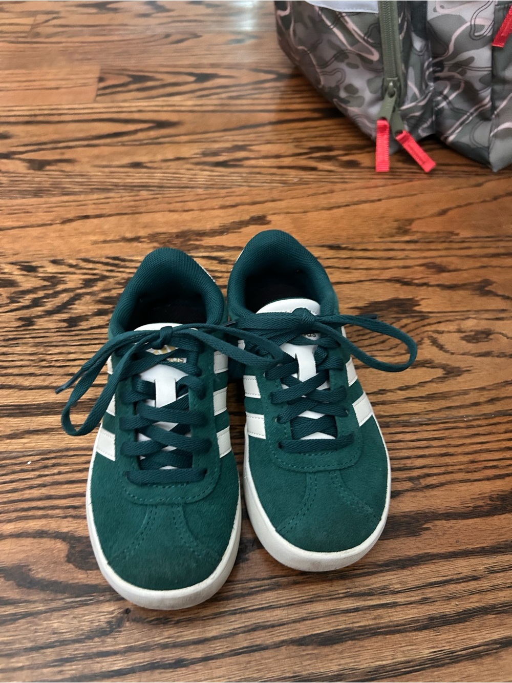 adidas Kids Dark Green Suede Sneakers with White Stripes